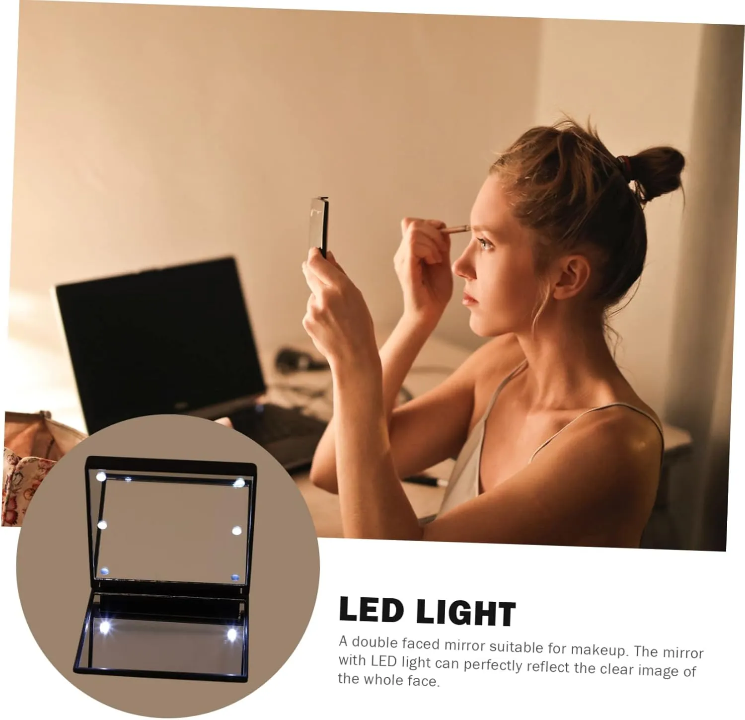 Beaupretty 2pcs Compact Led Makeup Mirror Portable Cosmetic Mirror Illuminating Light Design for Handbag Purse for Travel Go Makeup