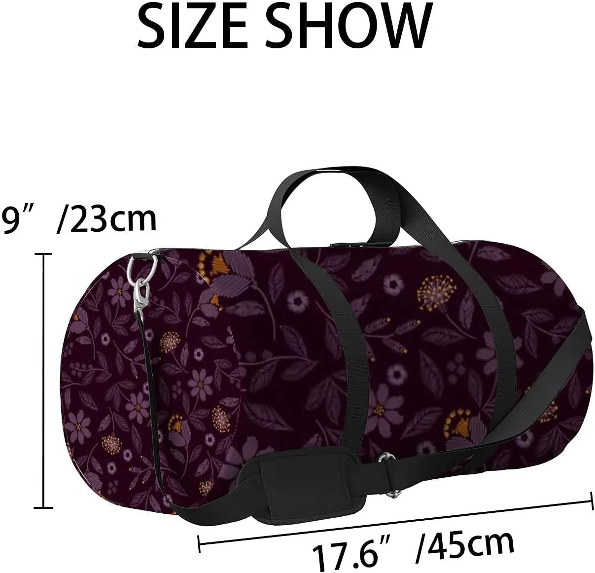 Beautiful Dark Purple Flowers Sports Duffel Bag Travel Gym Tote Bags Lightweight Durable Shoulder Strap Waterproof Polyester Outside Mesh Pocket Overnight Trip Duffel Bag for Women Men