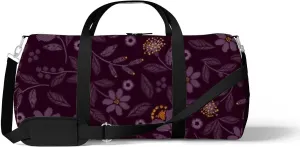 Beautiful Dark Purple Flowers Sports Duffel Bag Travel Gym Tote Bags Lightweight Durable Shoulder Strap Waterproof Polyester Outside Mesh Pocket Overnight Trip Duffel Bag for Women Men