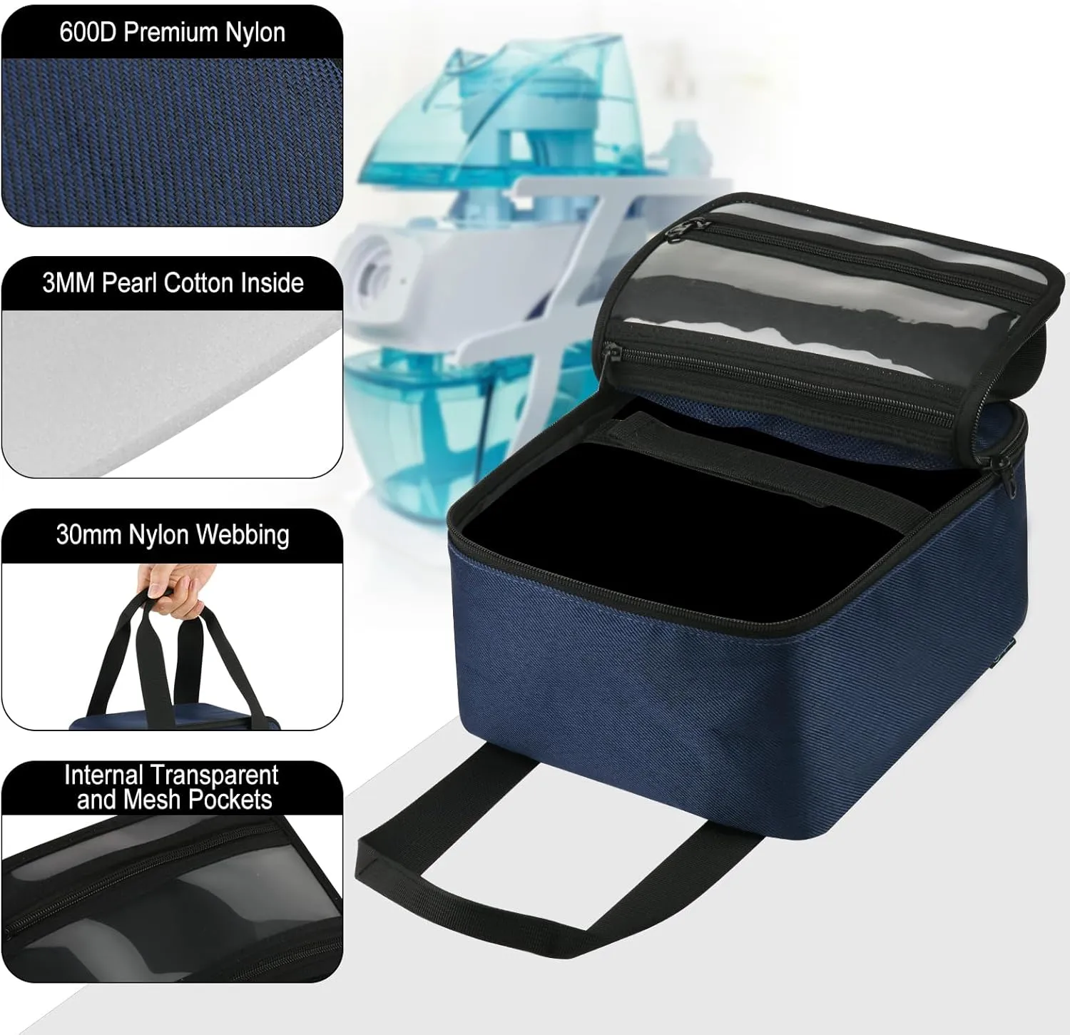 Beautyflier Nose Cleaner Storage Bag, Travel Safety Case for Navage Nasal Irrigation System, Countertop Caddy Portable Neti Pot Carrying Case, Protective Nose Cleaner Bag with Handle Strap (Bag Only)