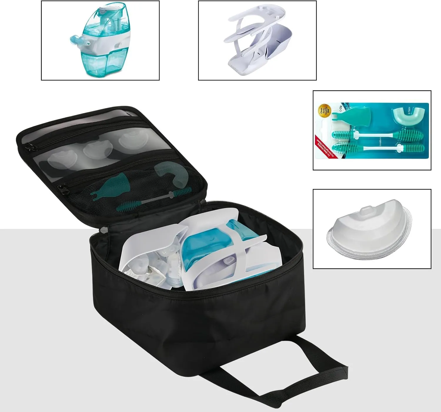 Beautyflier Travel Carrying Bag for Navage Nasal Irrigation System, Countertop Caddy Neti Pot Storage Bag, Portable Nose Cleaner Bag for Sinus Organizer with Hanging Strap (Bag Only, Black)