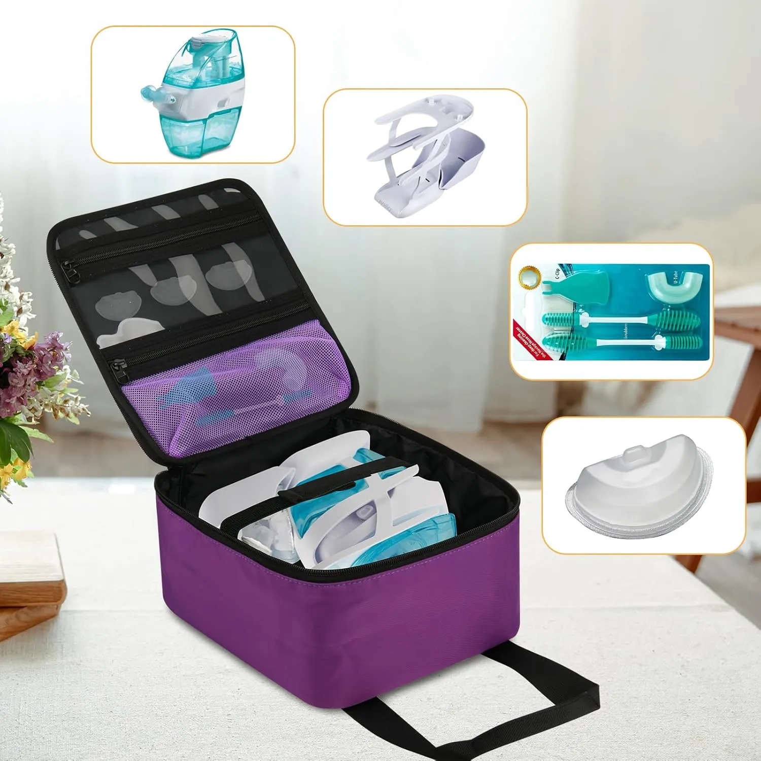 Beautyflier Travel Carrying Bag for Navage Nasal Irrigation System, Countertop Caddy Neti Pot Storage Bag, Portable Nose Cleaner Bag for Sinus Organizer with Hanging Strap (Bag Only, Purple)
