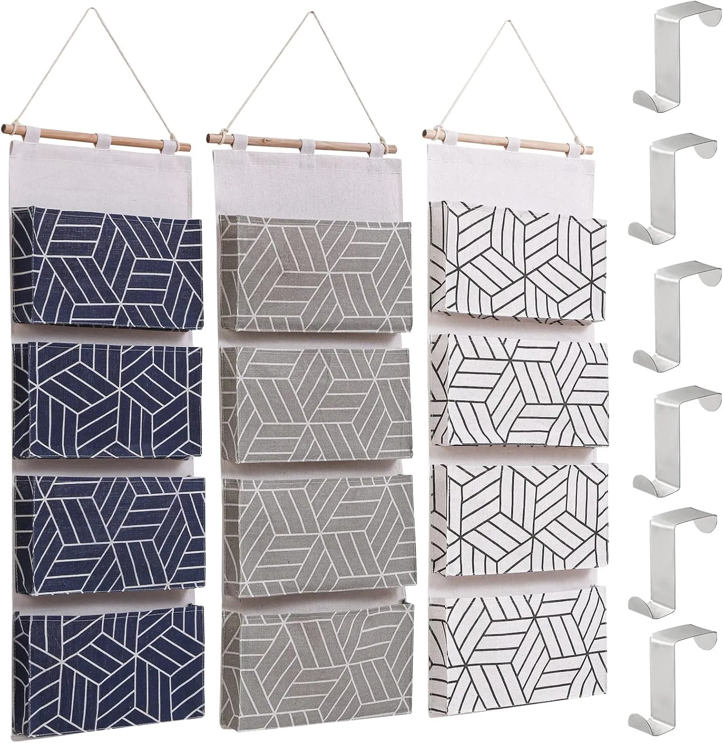 Bedside Caddy Hanging Storage Organizer 5 Pockets Canvas Bag for Bunk, College Dorm Rooms Bed Rails,Can be Placed Glasses,Books,Mobile Phones-baige huige heige (Plaid black and white gray)