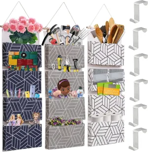 Bedside Caddy Hanging Storage Organizer 5 Pockets Canvas Bag for Bunk, College Dorm Rooms Bed Rails,Can be Placed Glasses,Books,Mobile Phones-baige huige heige (Plaid black and white gray)
