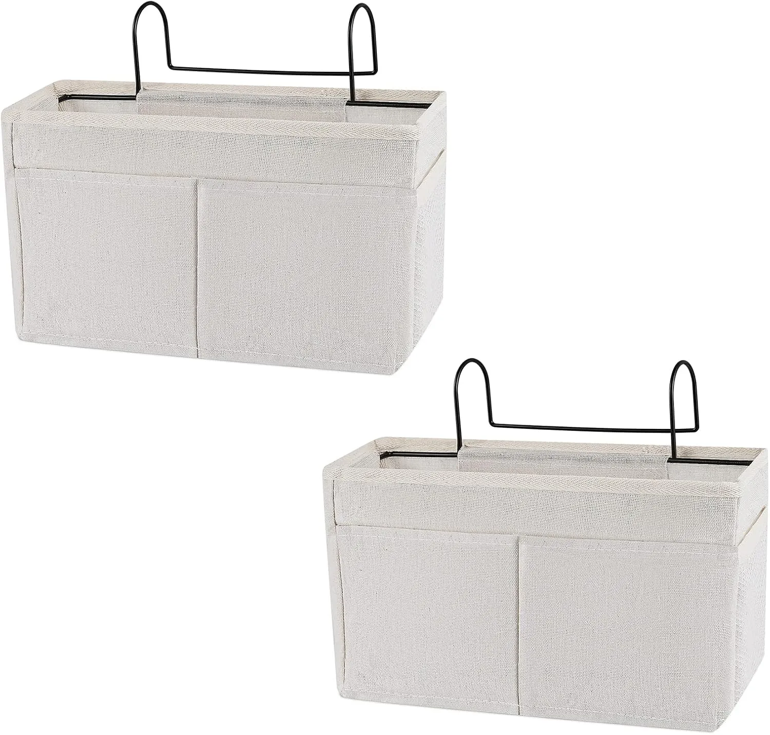 Bedside Caddy Hanging Storage with Water Bottle Holder for Bunk Bed Hospital Bed Dorm Rooms (2 Pack White)