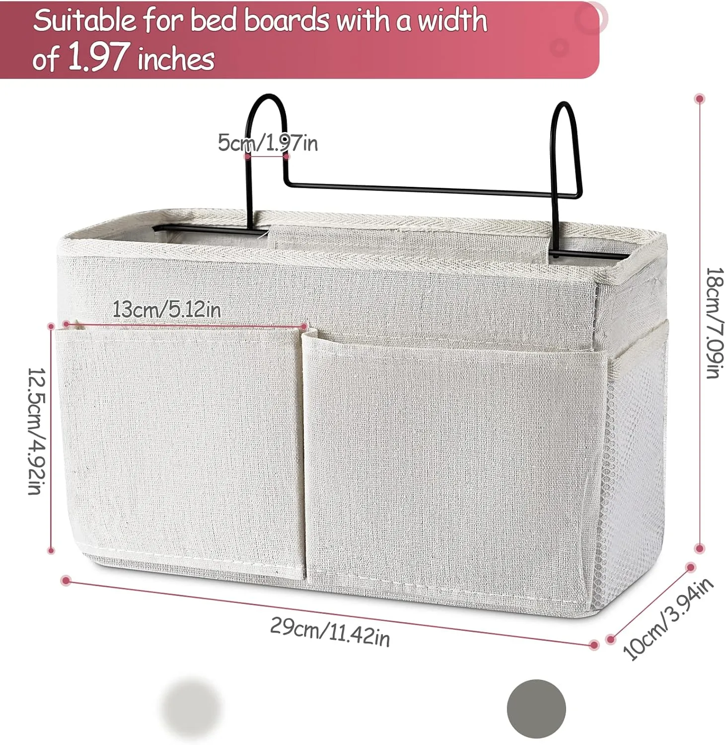 Bedside Caddy Hanging Storage with Water Bottle Holder for Bunk Bed Hospital Bed Dorm Rooms (2 Pack White)