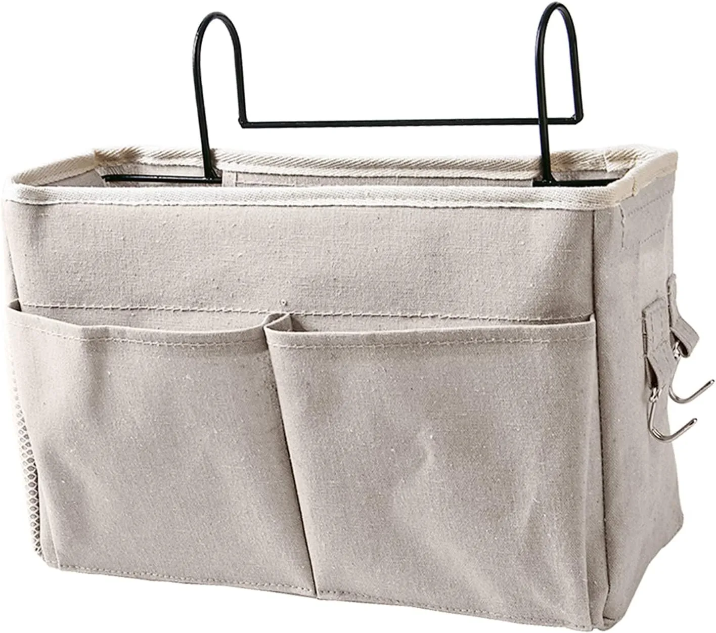 Bedside, Multi Purpose Hanging Bag Nightstand Basket Hanging Bag Holder Cotton Linen for Bunk Bed Dorm Rooms (White)