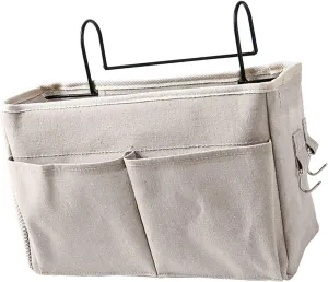 Bedside, Multi Purpose Hanging Bag Nightstand Basket Hanging Bag Holder Cotton Linen for Bunk Bed Dorm Rooms (White)