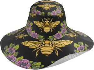 Bee Crown Flowers Embroidery Honey Bee Bumblebee Floral Leaf Wings Insect Gardening Sun Hat?for Men Women Outdoor Wide Brim Beach Hats?Fishing Cap Multicolored