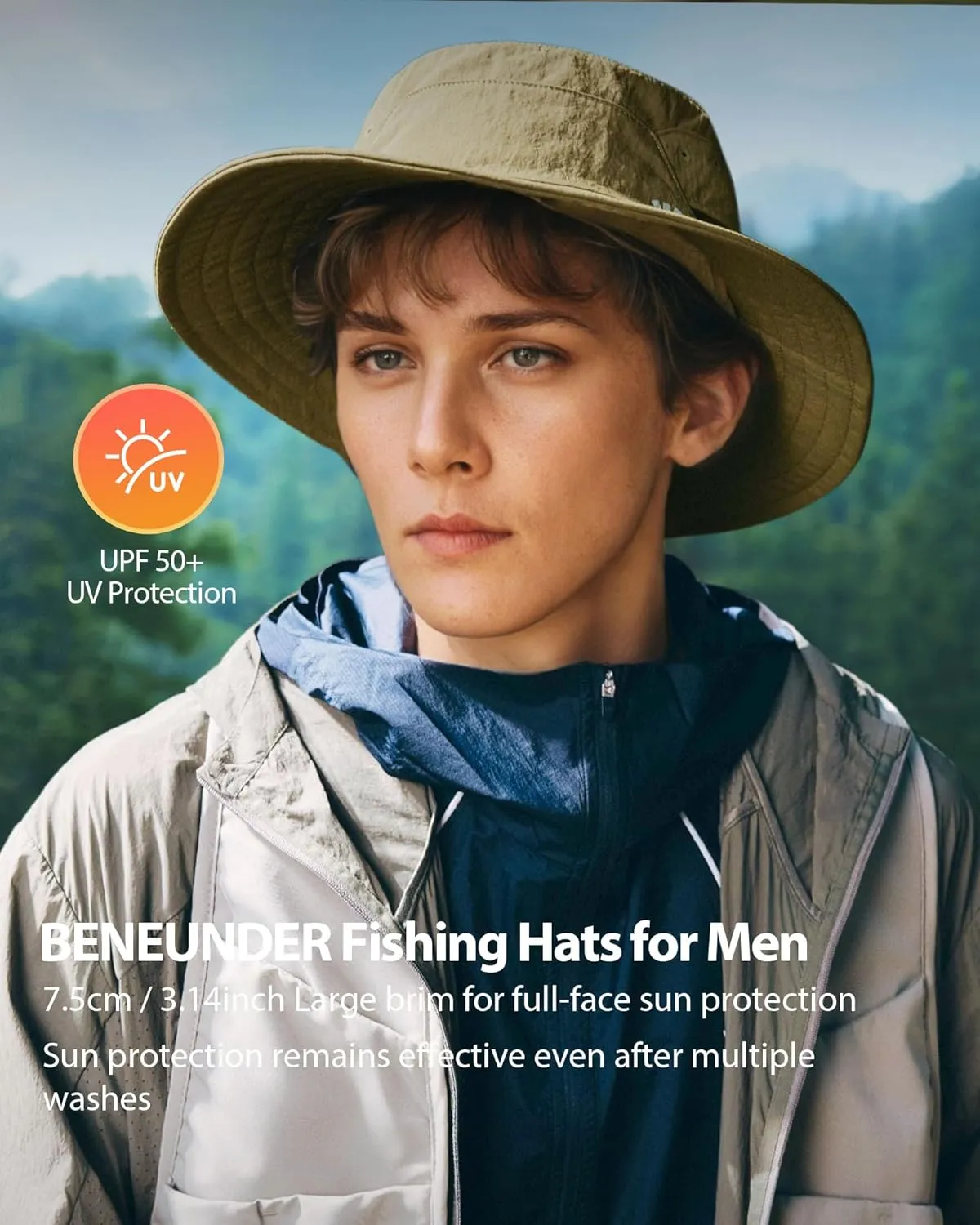 BENEUNDER Wide Brim Sun Hats for Men UPF50  UV Protection Fishing Travel Outdoor Beach Vacation Hiking
