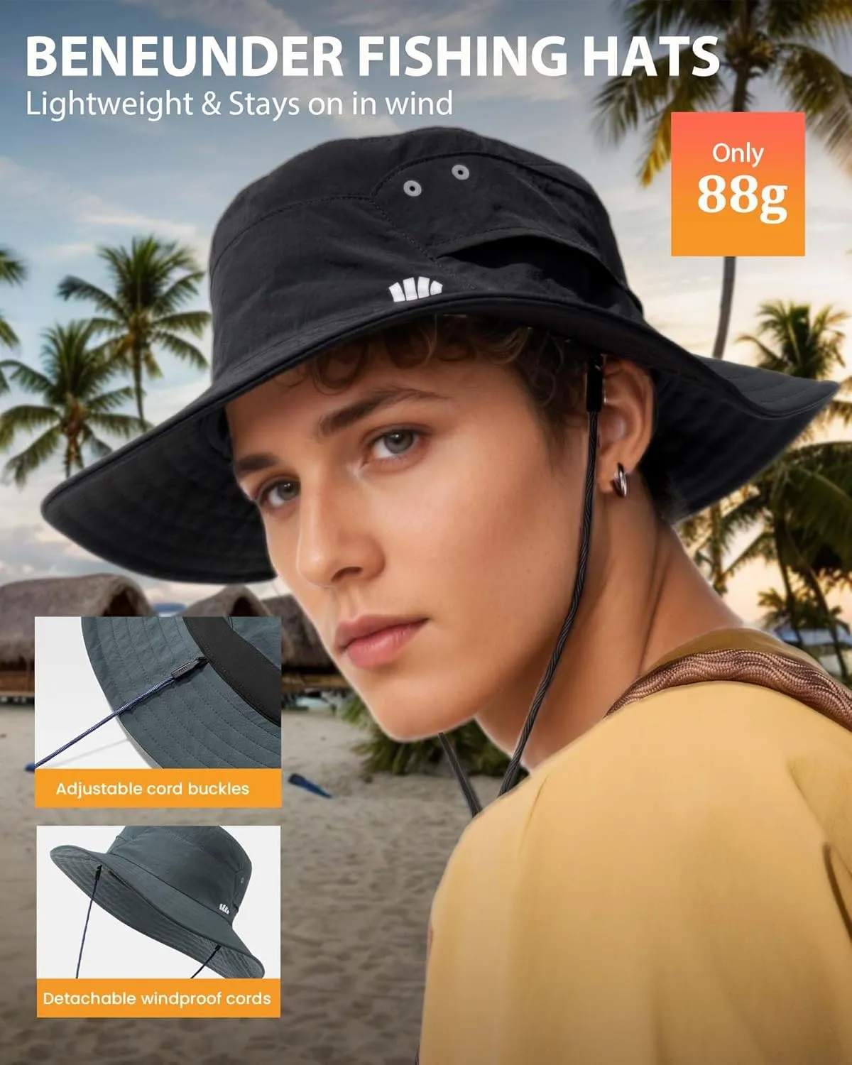 BENEUNDER Wide Brim Sun Hats for Men UPF50  UV Protection Fishing Travel Outdoor Beach Vacation Hiking