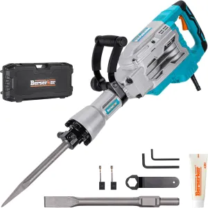 Berserker 1700W 30-Pound Demolition Jack Hammer with 1-3/16" Hex, 14-Amp Corded Electric Heavy Duty Demo Chipping Hammer Concrete/Pavement Breaker with Carrying Case Flat Chisel Bull Point Chisel
