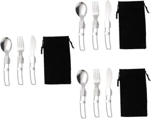 BESPORTBLE 3 Sets Foldable Camping Cutlery Stainless Steel Forks Spoons Knives Compact Travel Cutlery Set for Hiking Picnics