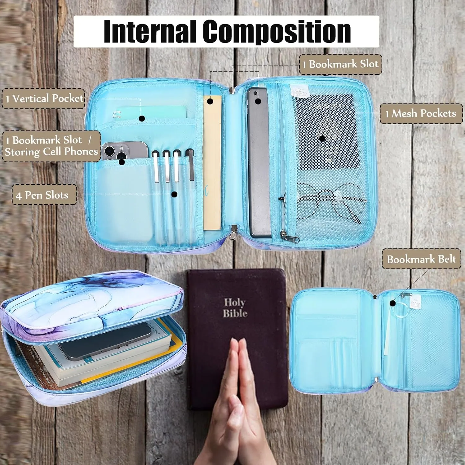 Bible Cover for Women with Blue Marble Printing,Bible Covers for Girls,Bible Case,Bible Bag,Bible Holder Case,Bible Cover Case,Bible Boooks Covers for Women and Teen Grils