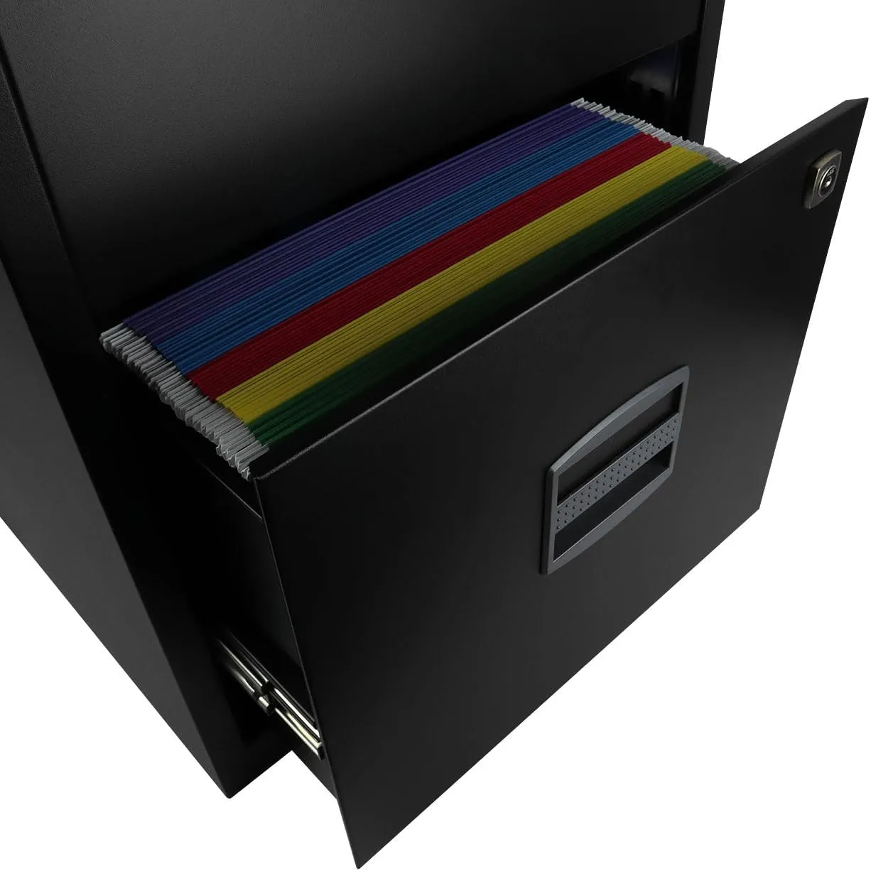 Bisley 2-Drawer Home File Cabinet - Black, 2 Hanging File Drawers, Powder-Coated Steel, Sturdy Pull Handles, Locking Drawers