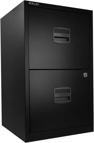 Bisley 2-Drawer Home File Cabinet - Black, 2 Hanging File Drawers, Powder-Coated Steel, Sturdy Pull Handles, Locking Drawers