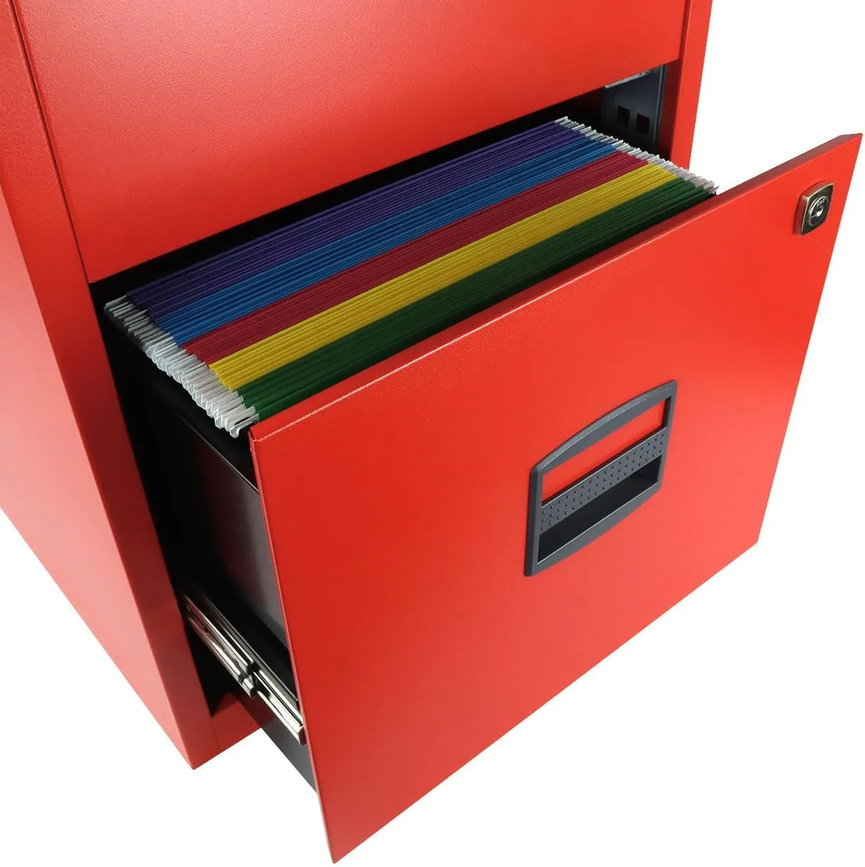 Bisley 2-Drawer Home File Cabinet - Cardinal Red, 2 Hanging File Drawers, Powder-Coated Steel, Sturdy Pull Handles, Locking Drawers