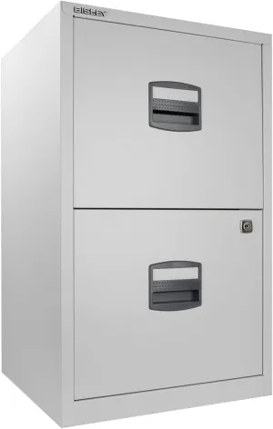 Bisley 2-Drawer Home File Cabinet - Light Grey, 2 Hanging File Drawers, Powder-Coated Steel, Sturdy Pull Handles, Locking Drawers