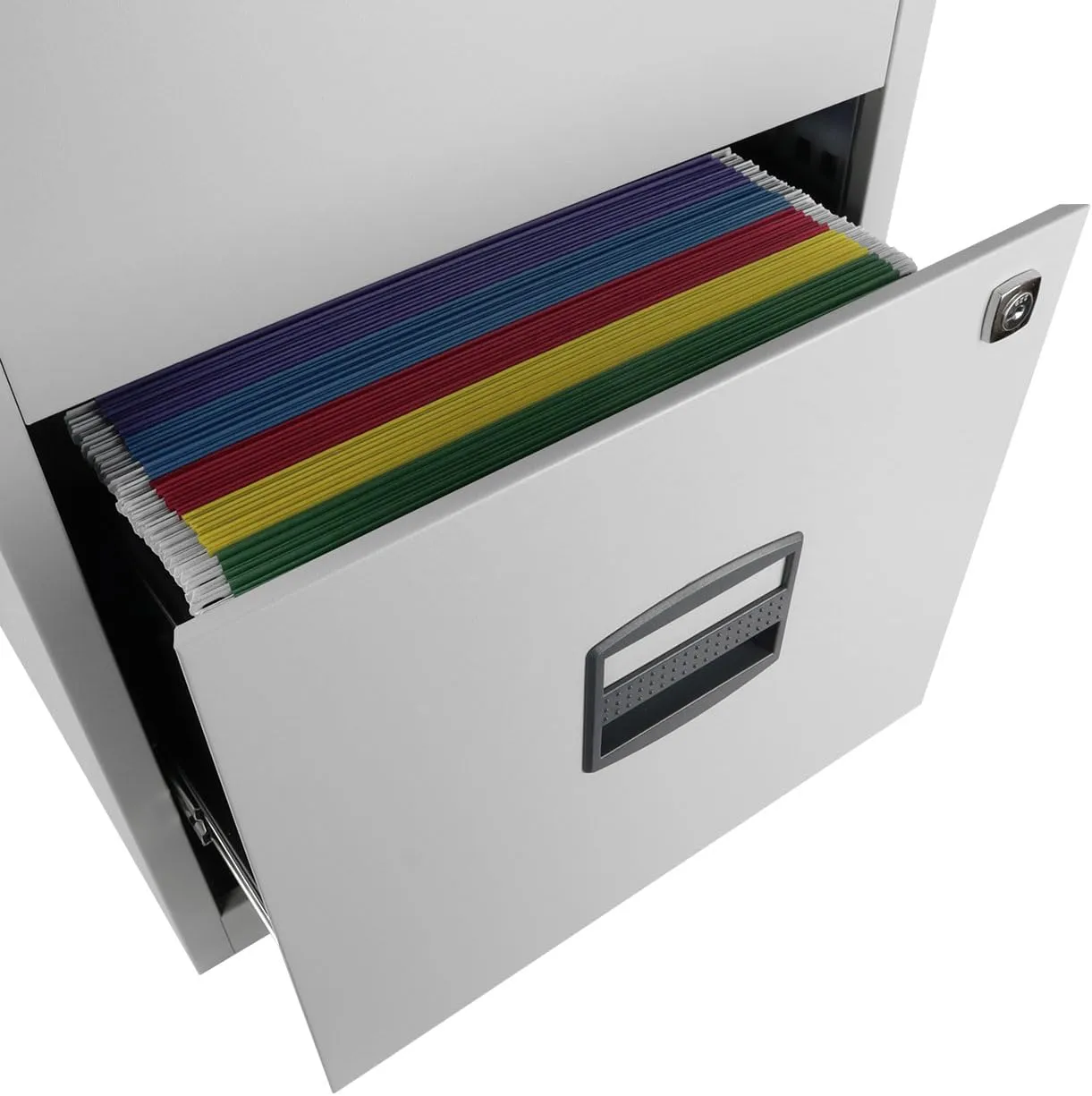 Bisley 2-Drawer Home File Cabinet - Light Grey, 2 Hanging File Drawers, Powder-Coated Steel, Sturdy Pull Handles, Locking Drawers