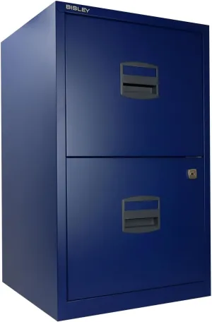 Bisley 2-Drawer Home File Cabinet - Oxford Blue, 2 Hanging File Drawers, Powder-Coated Steel, Sturdy Pull Handles, Locking Drawers
