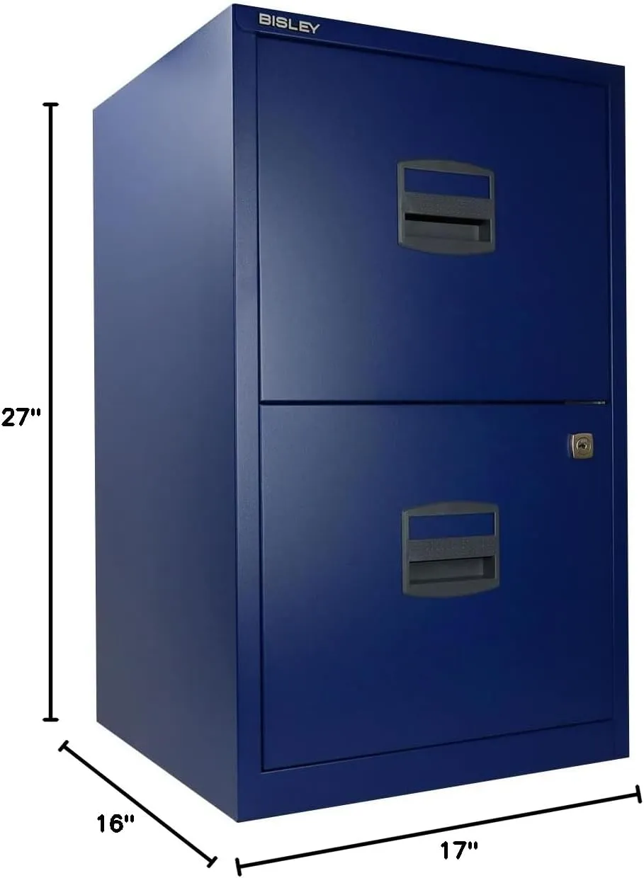 Bisley 2-Drawer Home File Cabinet - Oxford Blue, 2 Hanging File Drawers, Powder-Coated Steel, Sturdy Pull Handles, Locking Drawers