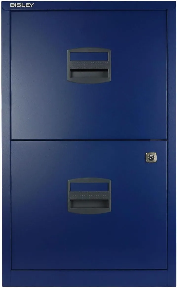 Bisley 2-Drawer Home File Cabinet - Oxford Blue, 2 Hanging File Drawers, Powder-Coated Steel, Sturdy Pull Handles, Locking Drawers