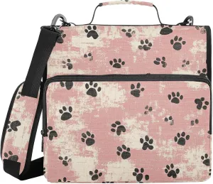 Black Paw Print Pink Zipper Binder with Shoulder Strap Trapper Keeper 3 Ring Binder Organizer Large Capacity Multiple Compartments for School Office