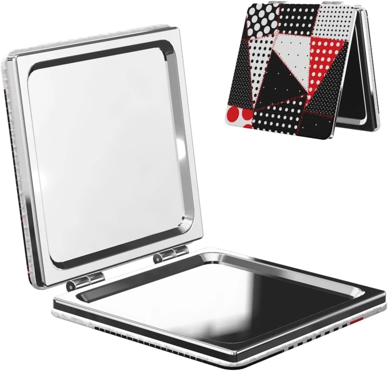 Black White Red Polka Dot Women Mini Cosmetic Mirror Folding Portable Pocket Makeup Mirror