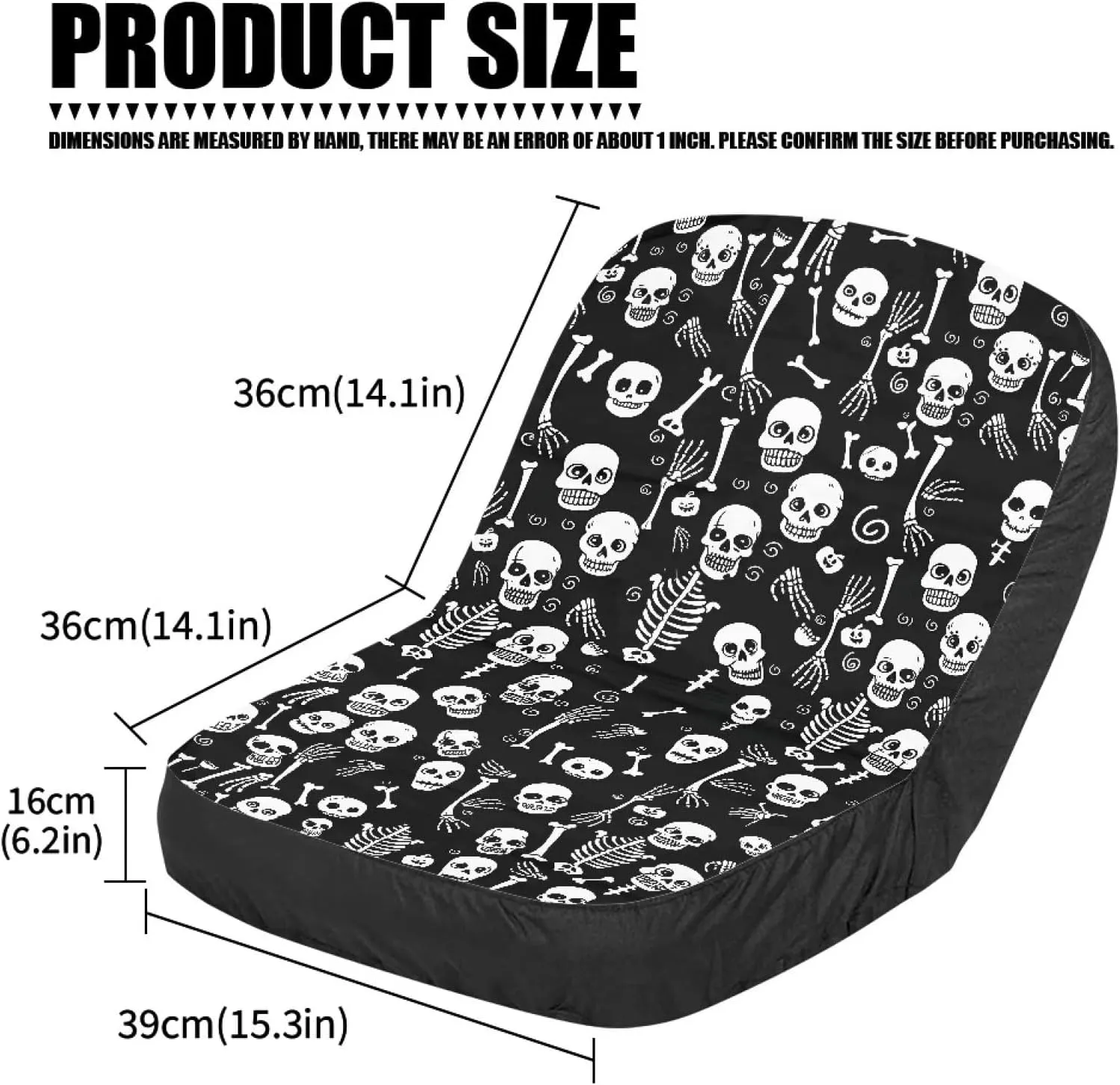 Black White Skull Print Lawn Tractor Seat Cover, Long-Lasting Resistant Riding Lawn Mower Accessories with Convenient Pockets Easy to Install Medium