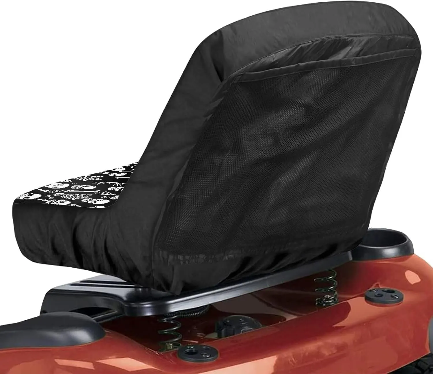 Black White Skull Print Lawn Tractor Seat Cover, Long-Lasting Resistant Riding Lawn Mower Accessories with Convenient Pockets Easy to Install Medium