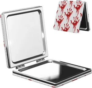 Bloody Hand Pattern Horror Women Mini Cosmetic Mirror Folding Portable Pocket Makeup Mirror