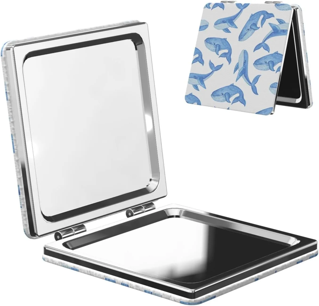 Blue Whale On White Women Mini Cosmetic Mirror Folding Portable Pocket Makeup Mirror