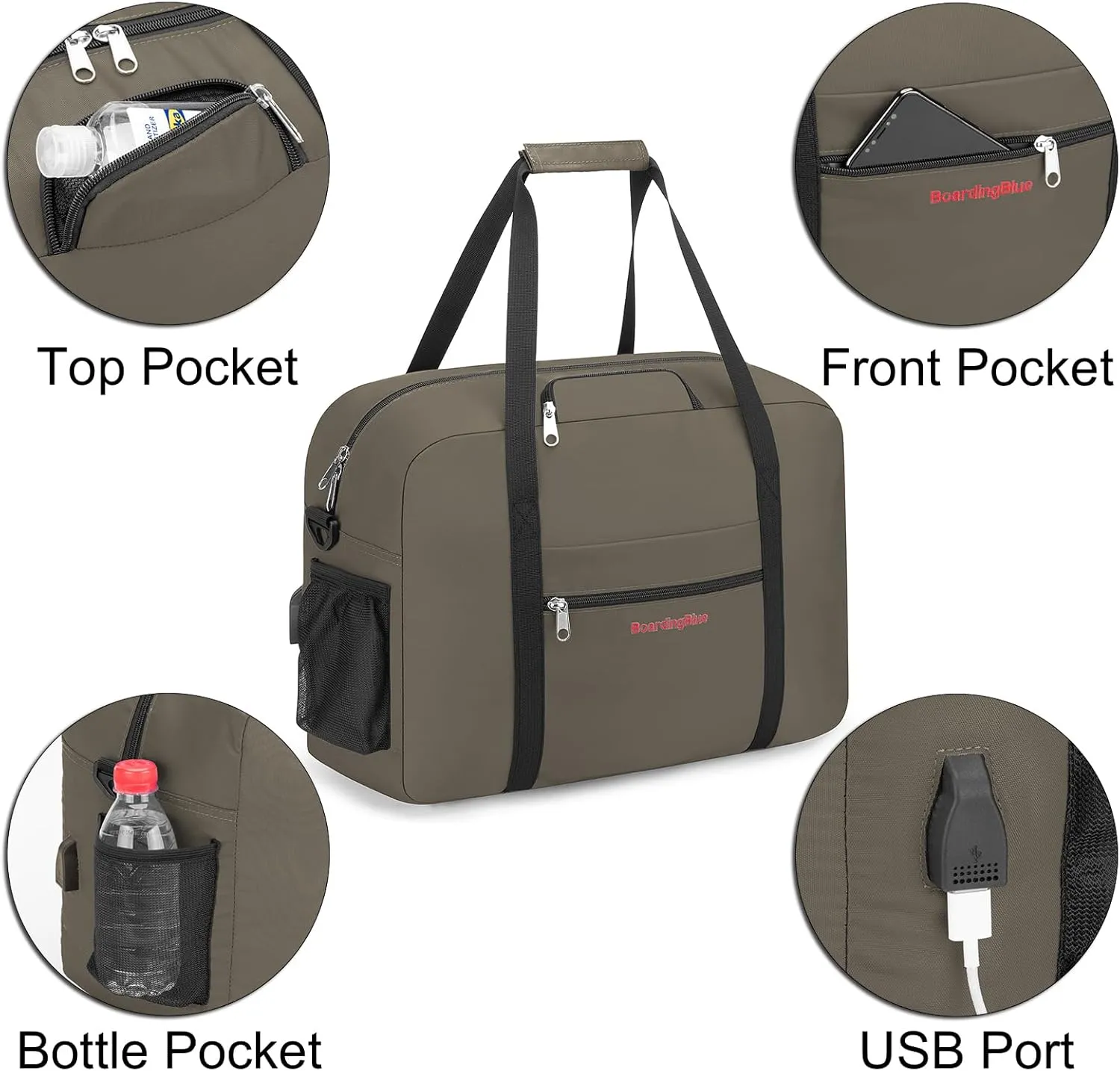 Boardingblue For Spirit, American Airline, Frontier 18X14X8 Inches Personal Item Under Seat Duffel Bag With Air Pillow And USB Port (H Green)