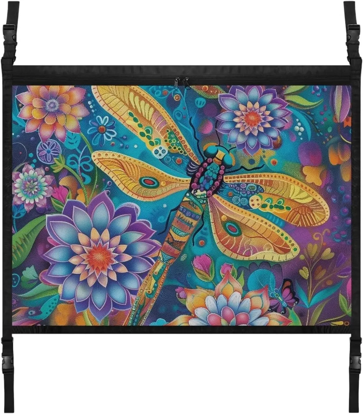 Boho Dragonfly Car Net Pocket Handbag Holder with Zipper for Car Ceiling, Vehicle Roof Storage Bag Inside Mesh Large Capacity Bag, Car Accessories for Women Men