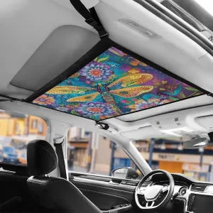 Boho Dragonfly Car Net Pocket Handbag Holder with Zipper for Car Ceiling, Vehicle Roof Storage Bag Inside Mesh Large Capacity Bag, Car Accessories for Women Men