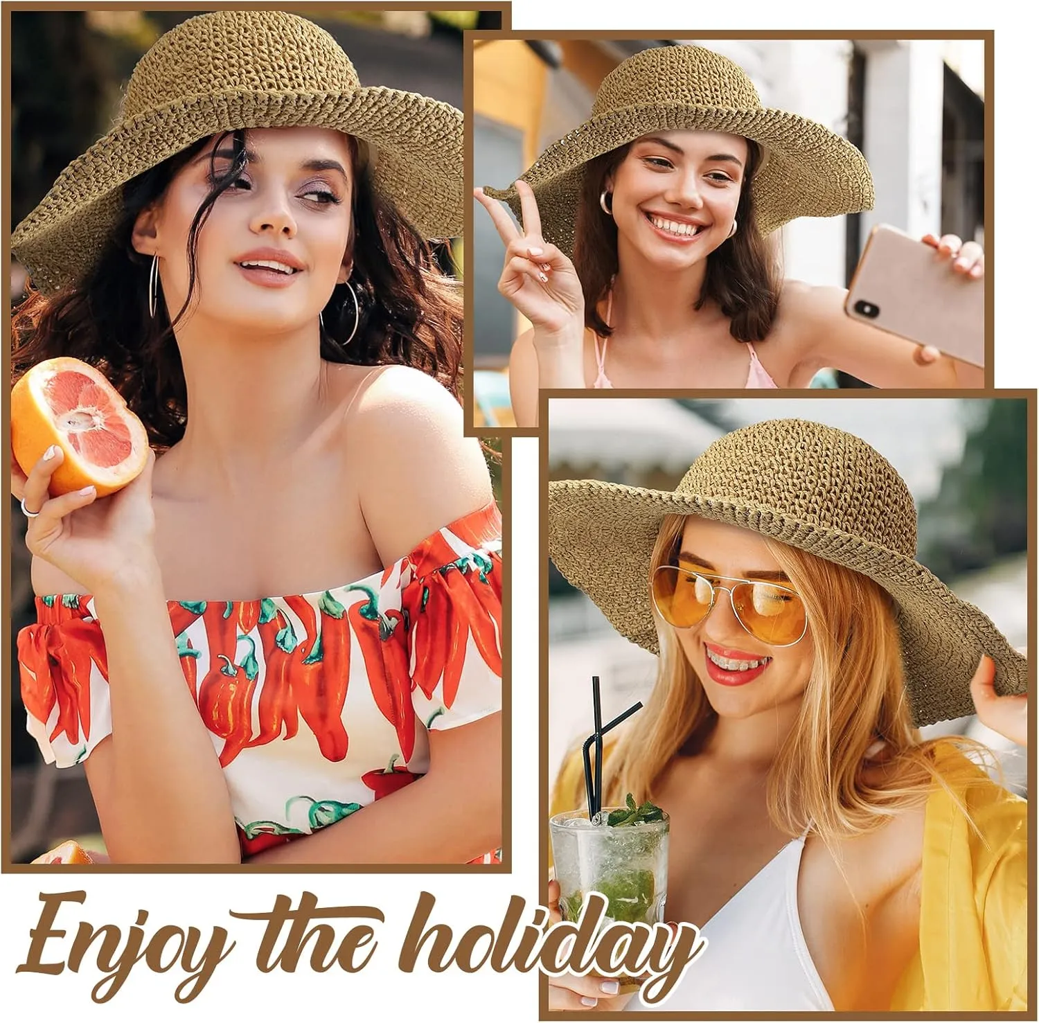 Bonuci 6 Pcs Floppy Paper Straw Sun Hat Foldable Packable Wide Brim Scarecrow Hat Breathable Crochet Bucket Beach Hat