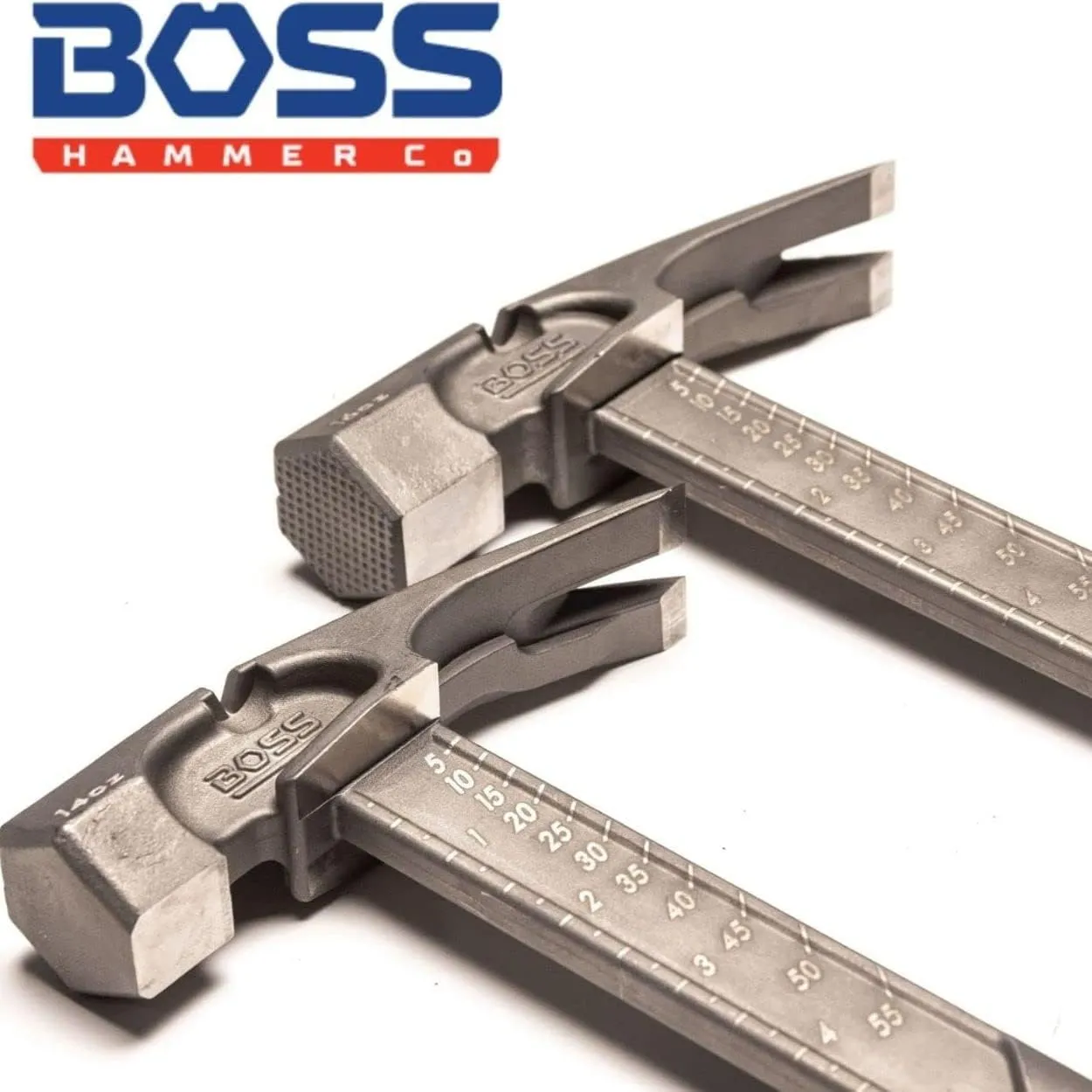 Boss Hammer 14 oz. Pro Series Titanium Hammer with Over-Molded No-Slip Rubber Grip - Construction Grade, Dual Side Nail Pullers, Smooth Face - Made in the USA - BH14TIS