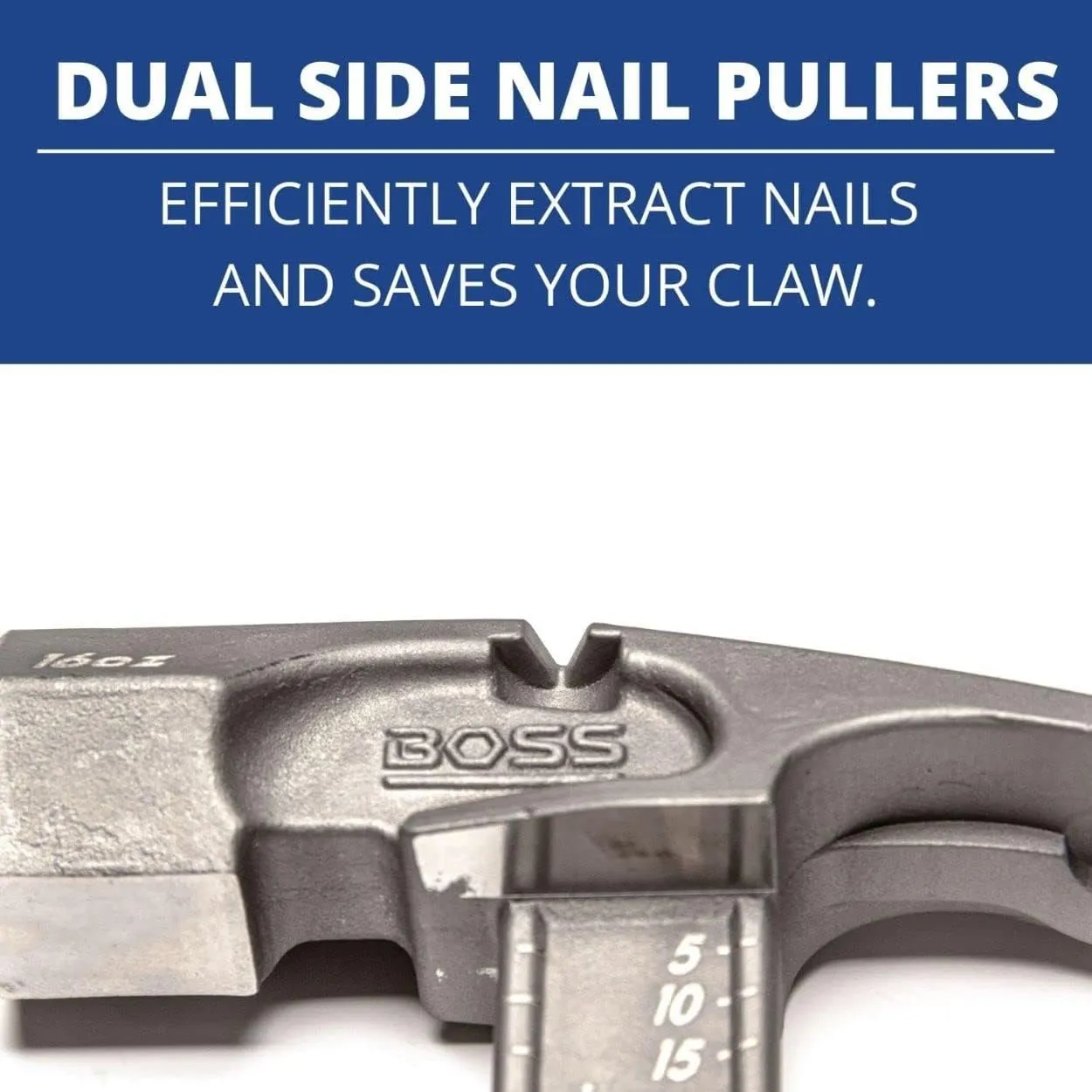 Boss Hammer 14 oz. Pro Series Titanium Hammer with Over-Molded No-Slip Rubber Grip - Construction Grade, Dual Side Nail Pullers, Smooth Face - Made in the USA - BH14TIS