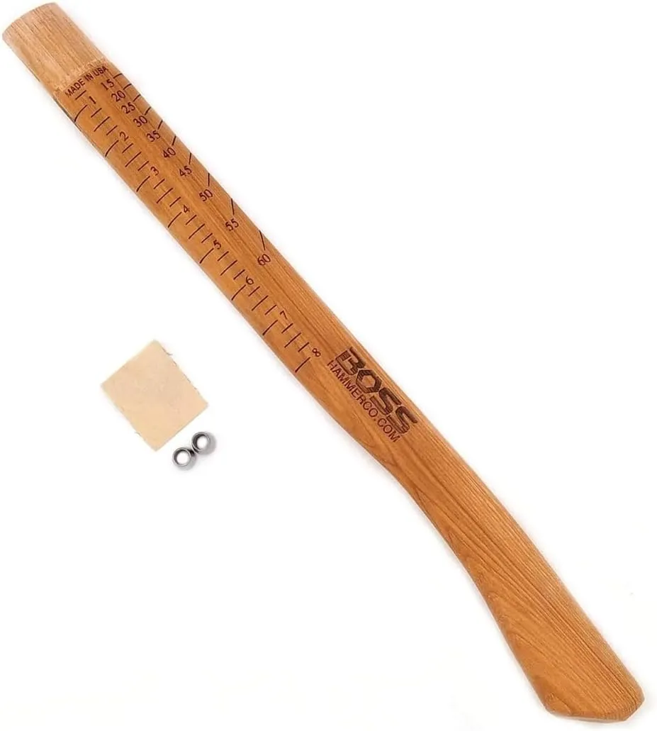 Boss Hammer 18.25 Inch Replacement Handle - Hand-Selected American Hickory with Linseed Oil Finish - Includes Wedges for Secure Fit, Laser Engraved for Durability - Made in The USA - HRH18