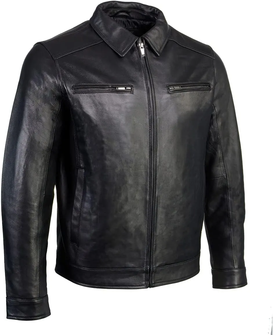 Boston Harbour 1.0 Men's Black New Zealand Lamb Leather Fashion Car Coat Jacket SFM1899 - Small