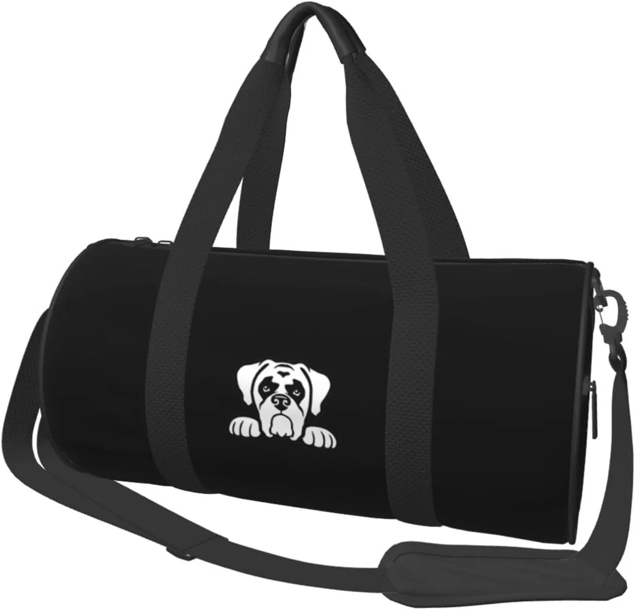 Boxer Dog Peeking Travel Luggage Duffel Bag Sports Rolling Foldable Duffel Bag, Black