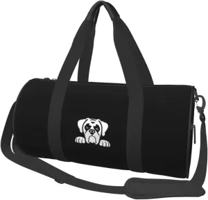 Boxer Dog Peeking Travel Luggage Duffel Bag Sports Rolling Foldable Duffel Bag, Black