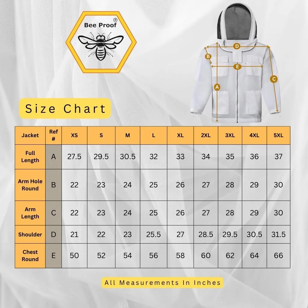 BP-301 Beekeeping Jacket with Veil, 3-Layer Ultra Ventilated Suit for Full Protection, Safety Fencing, YKK Zippers, and Carrying Bag (White Fencing Veil, Small)