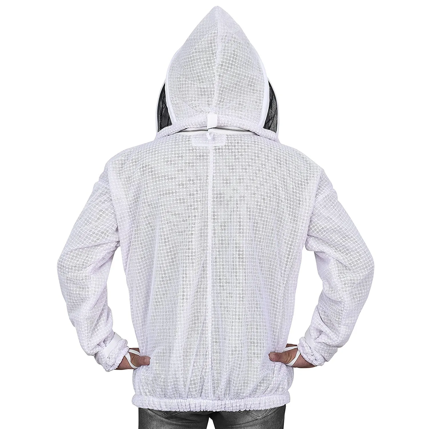 BP-301 Beekeeping Jacket with Veil, 3-Layer Ultra Ventilated Suit for Full Protection, Safety Fencing, YKK Zippers, and Carrying Bag (White Fencing Veil, Small)