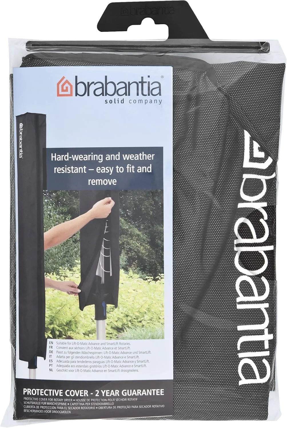 Brabantia Lift-O-Matic Advance Outdoor 4 Arm Clothesline (164 ft/Ø 1.97") Height Adjustable, Folding Clothes Drying Rack   Ground Spike, Cover   Bag of Clothespins (Gray)