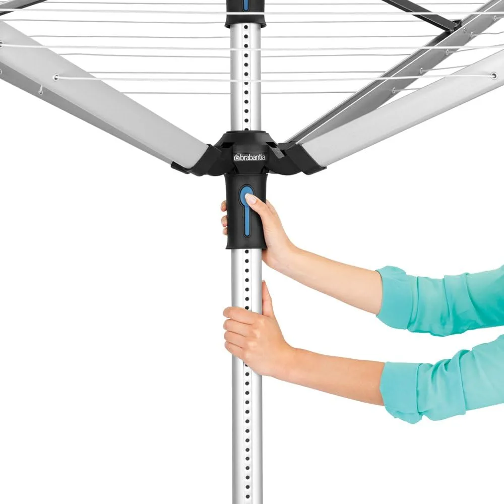 Brabantia Lift-O-Matic Advance Outdoor 4 Arm Clothesline (164 ft/Ø 1.97") Height Adjustable, Folding Clothes Drying Rack   Ground Spike, Cover   Bag of Clothespins (Gray)