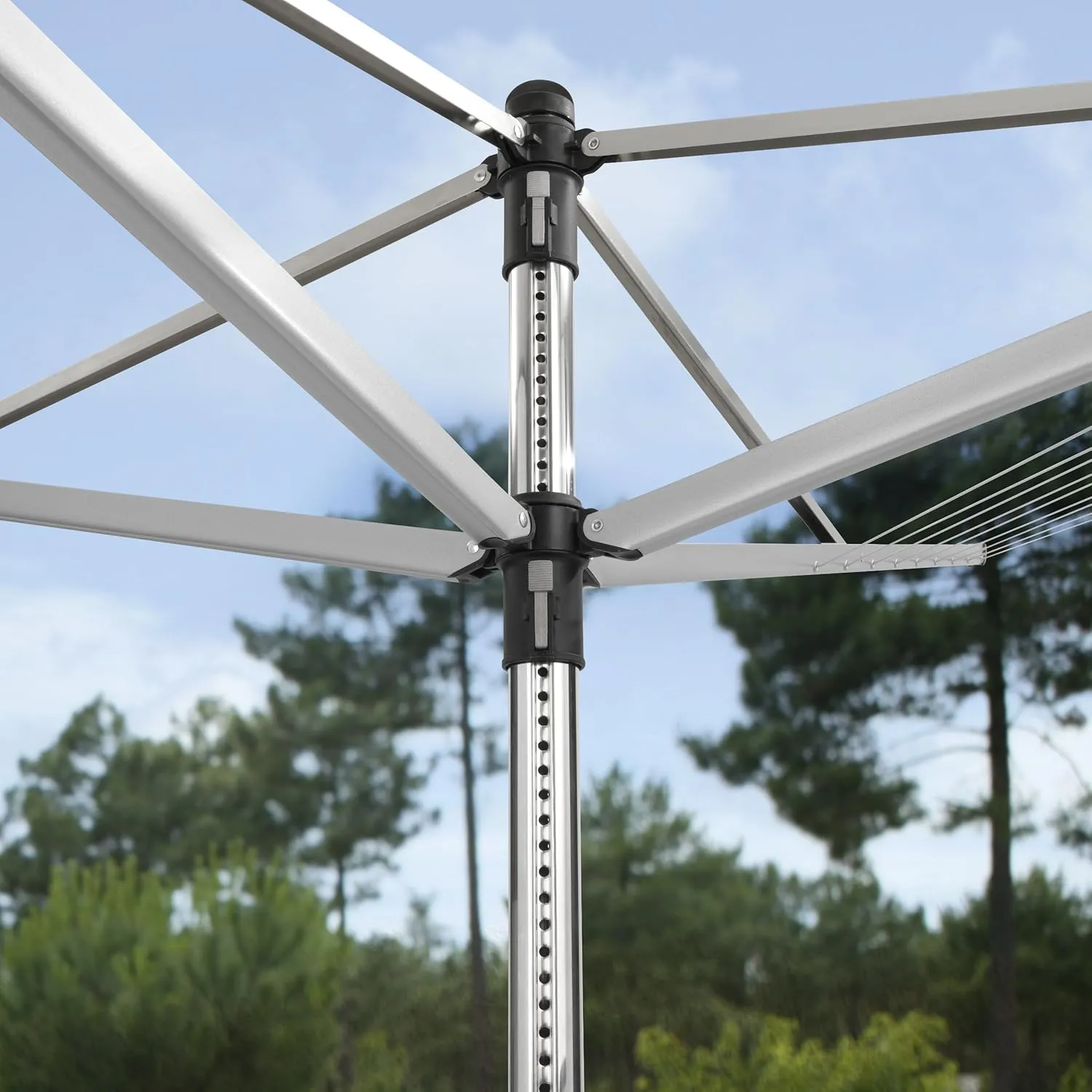 Brabantia Lift-O-Matic Advance Outdoor 4 Arm Clothesline (164 ft/Ø 1.97") Height Adjustable, Folding Clothes Drying Rack   Ground Spike, Cover   Bag of Clothespins (Gray)