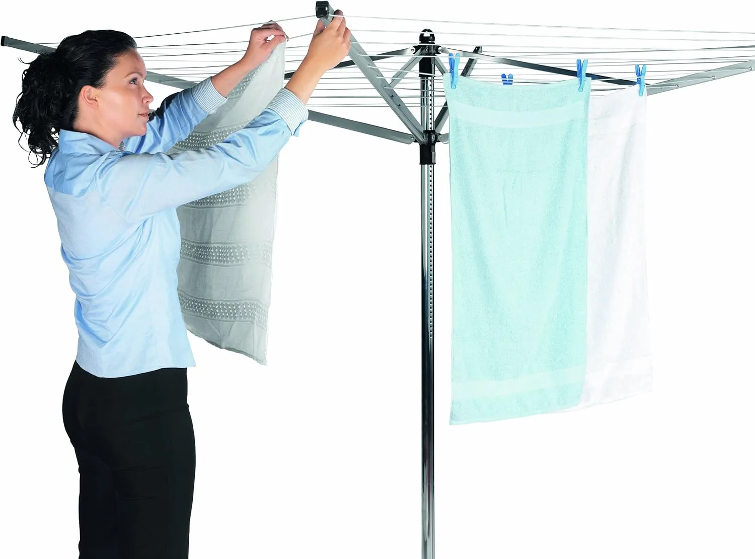 Brabantia Lift-O-Matic Advance Outdoor 4 Arm Clothesline (164 ft/Ø 1.97") Height Adjustable, Folding Clothes Drying Rack   Ground Spike, Cover   Bag of Clothespins (Gray)