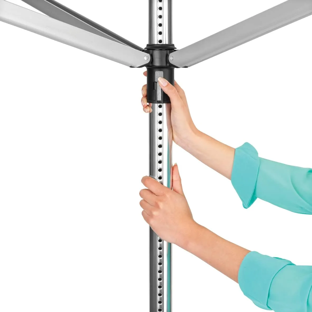 Brabantia Lift-O-Matic Outdoor 4 Arm Clothesline (164 ft/Ø 1.8") Height Adjustable, Folding Clothes Drying Rack   Ground Spike & Cover (Gray)