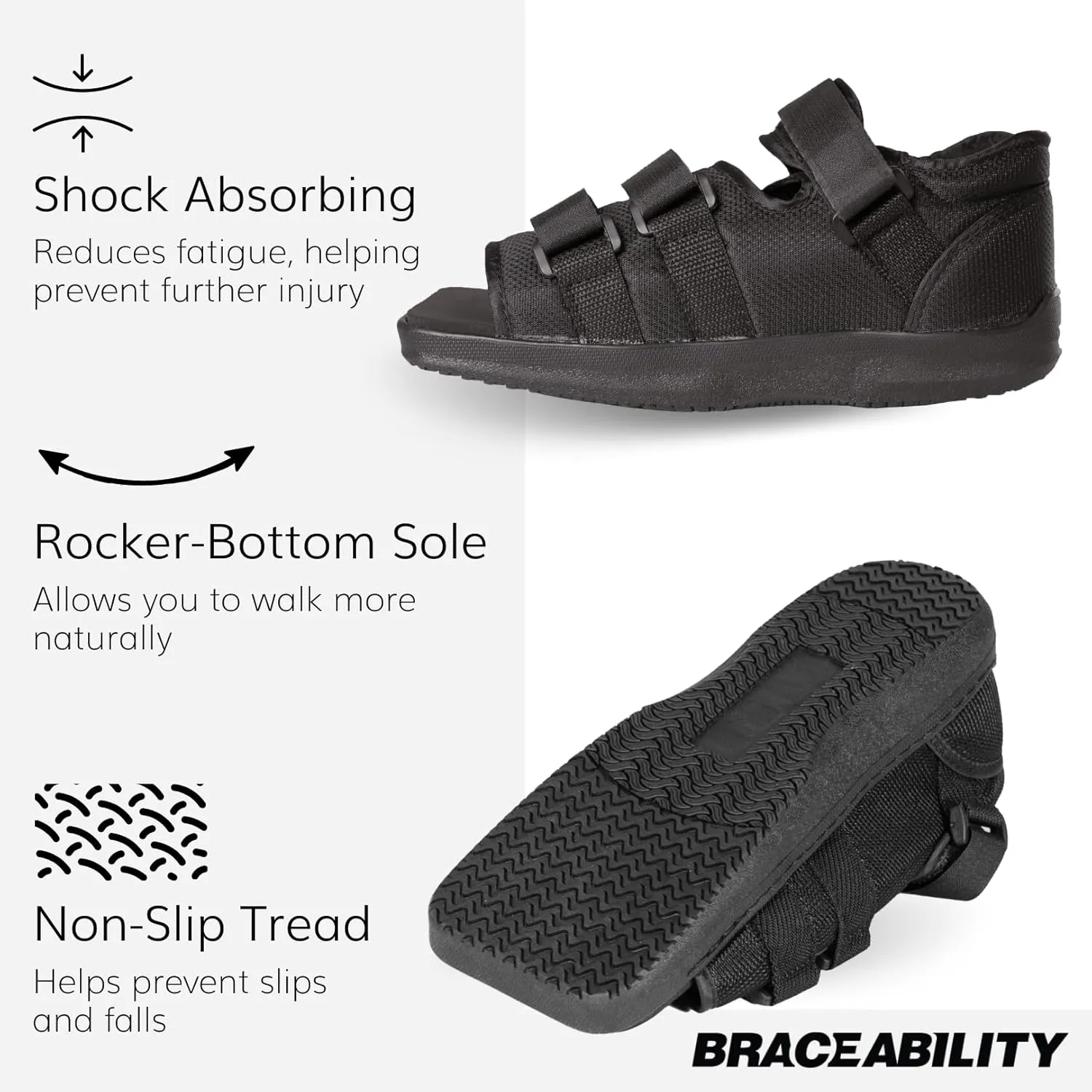 BraceAbility Post Op Shoe Foot Brace - Orthopedic Surgical Cast Shoe for Broken Toes, Injured Foot Protection, Stress Fracture Recovery Medical Boot for Men and Women - FSA HSA Eligible (M - Male)